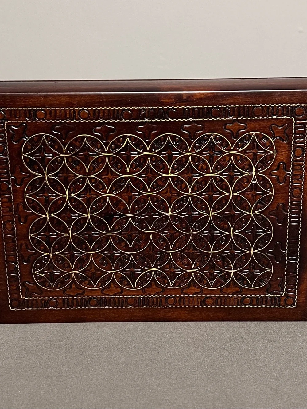 VTG Handmade Hand Carved Geometric Shape Wooden Trinket Box Made In Poland